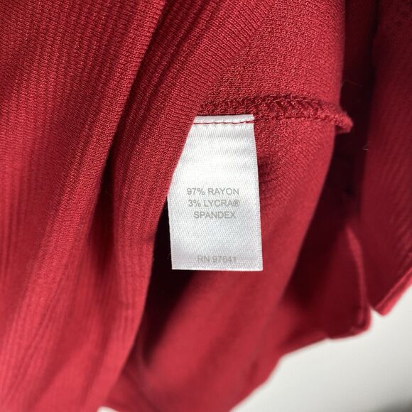 J Jill Wearever Women's Medium Top Red Stretch Long Sleeve V Neck Comfort Tunic - Picture 6 of 7